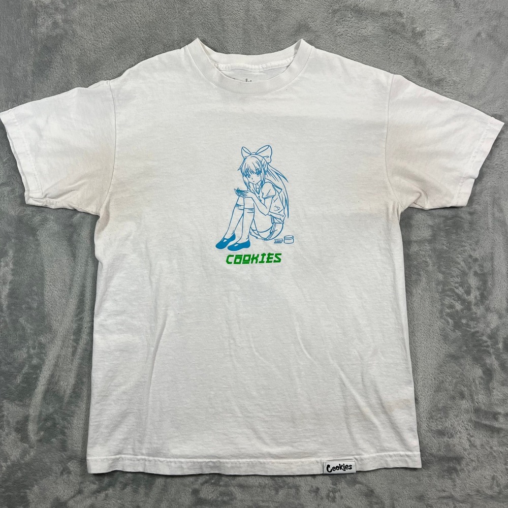 Cookies Anime Girl Graphic T Shirt Mens Medium White Short Sleeve Cotton Tee